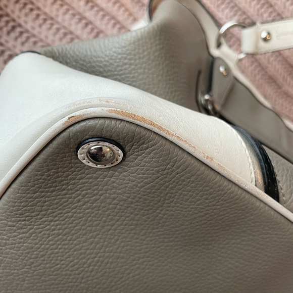 COACH Laura Spectator Satchel. All Pebble Grain Leather. Gray with White/Black. - Picture 10 of 10